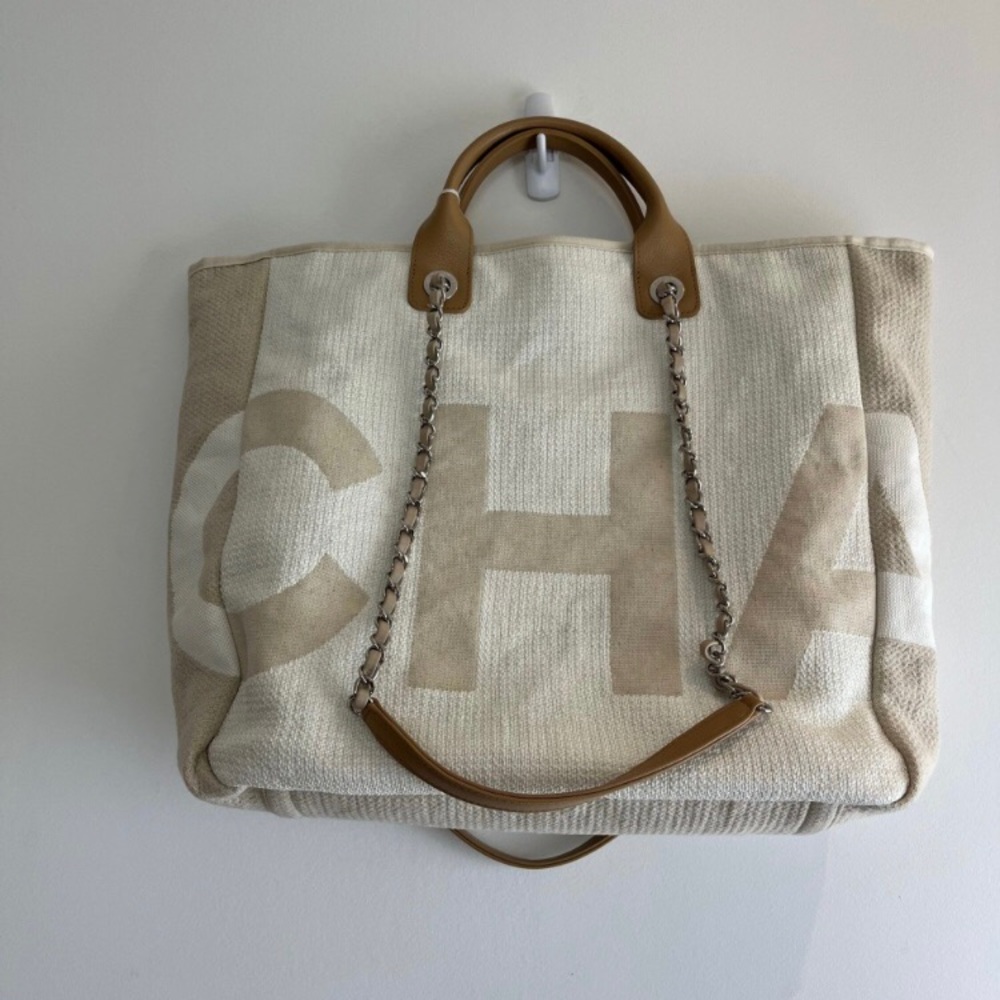 Chanel Neutral Canvas Two Way Tote